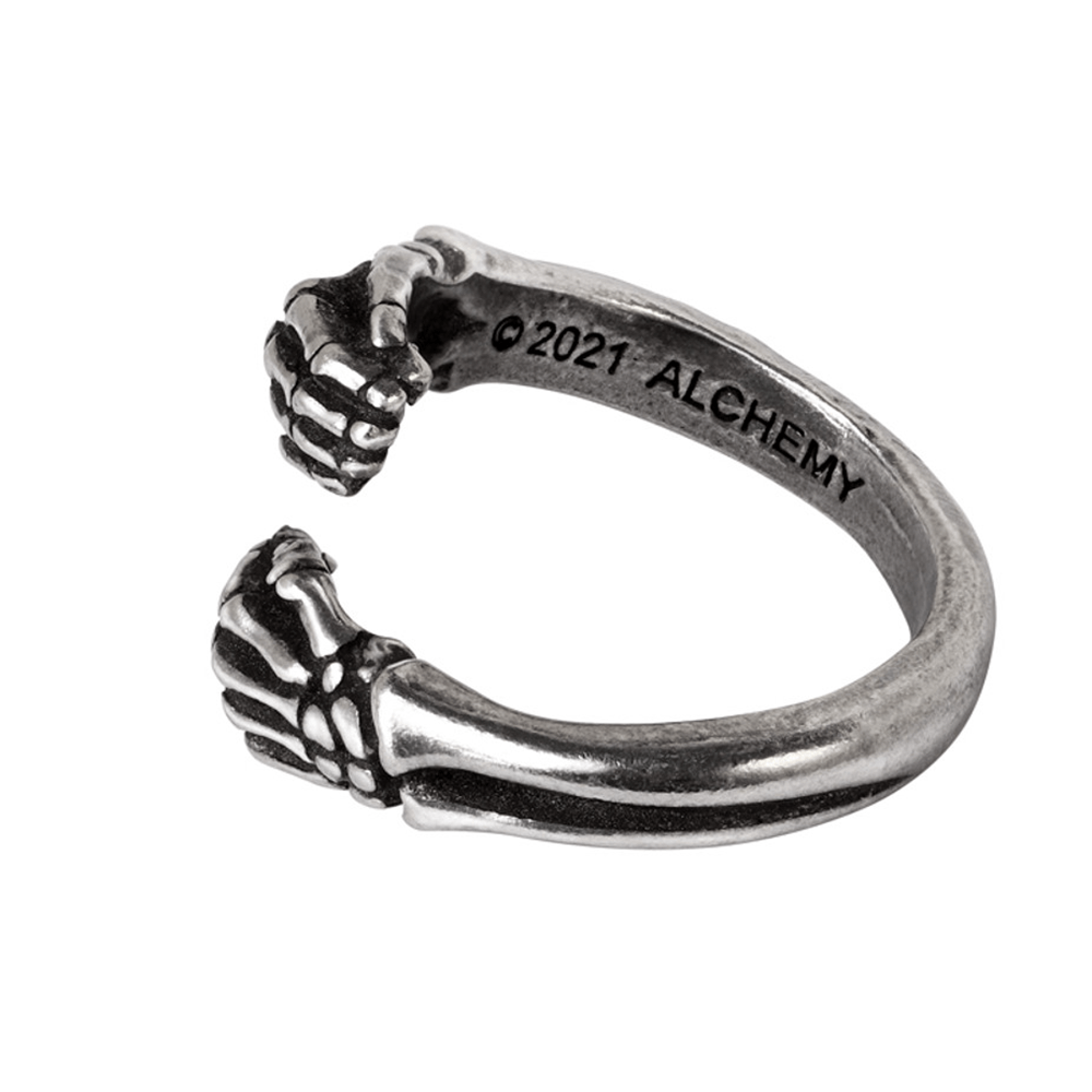 Skeletal Hands Last Embrace Ring in Pewter with Hug Design
