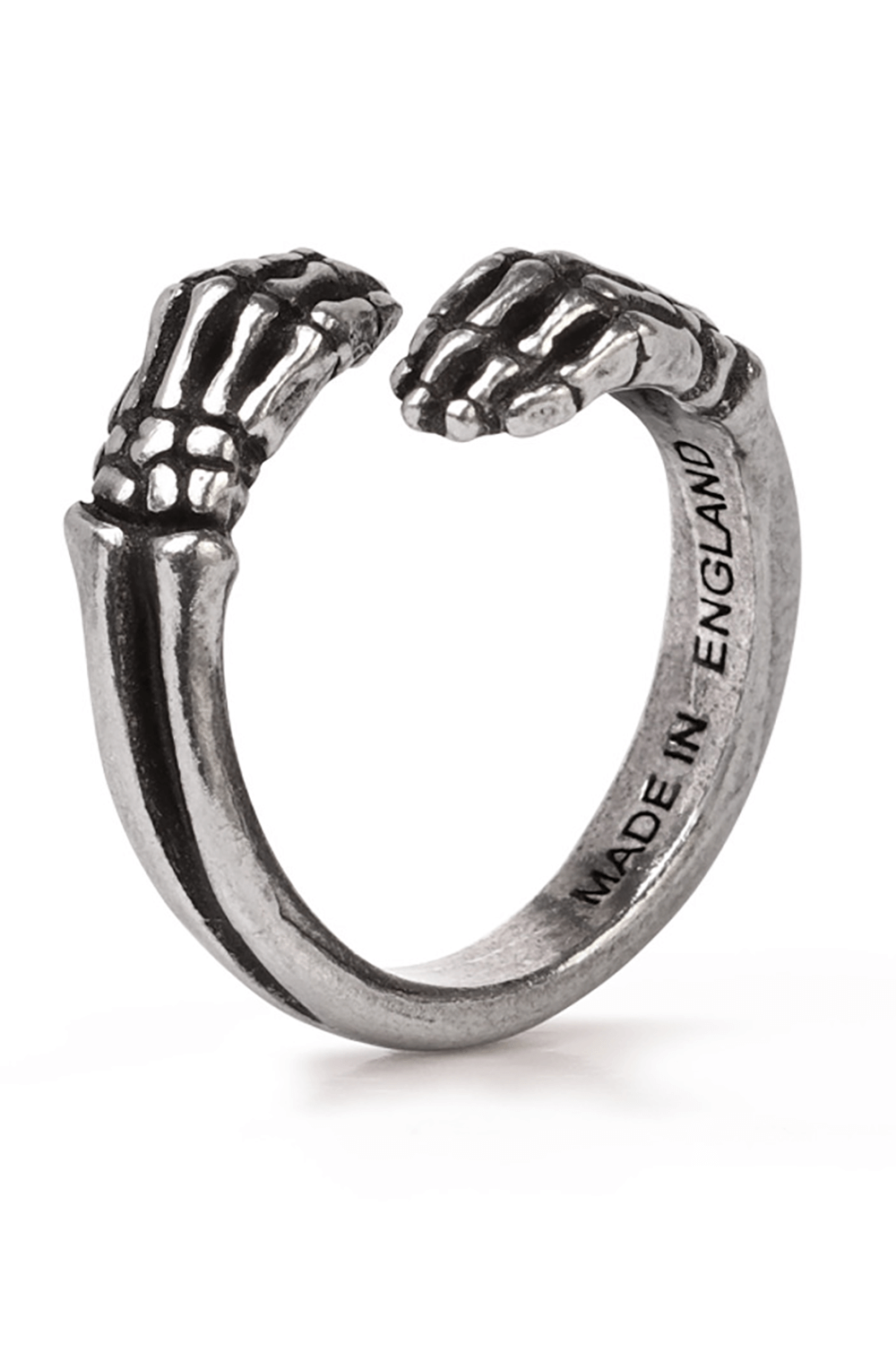 Skeletal Hands Last Embrace Ring in Pewter with Hug Design