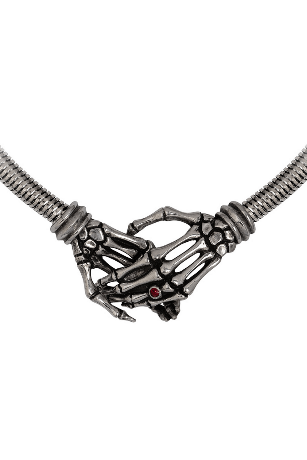 Skeletal Hands Necklace with Red Crystal - Gothic Jewelry