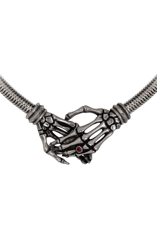 Skeletal Hands Necklace with Red Crystal - Gothic Jewelry