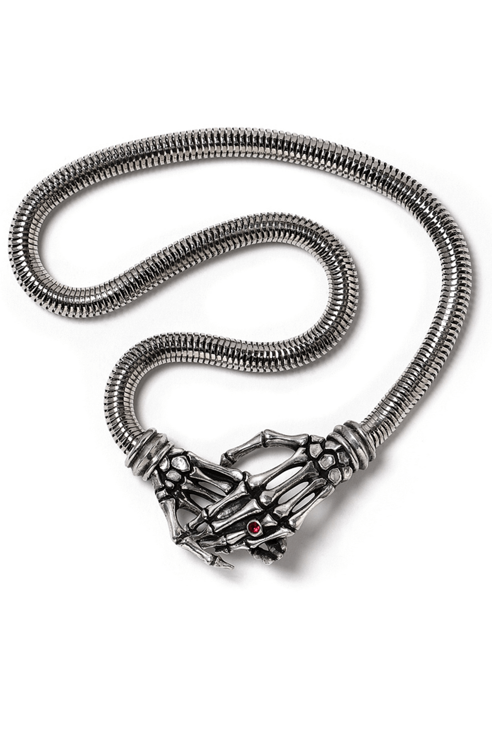 Skeletal Hands Necklace with Red Crystal - Gothic Jewelry