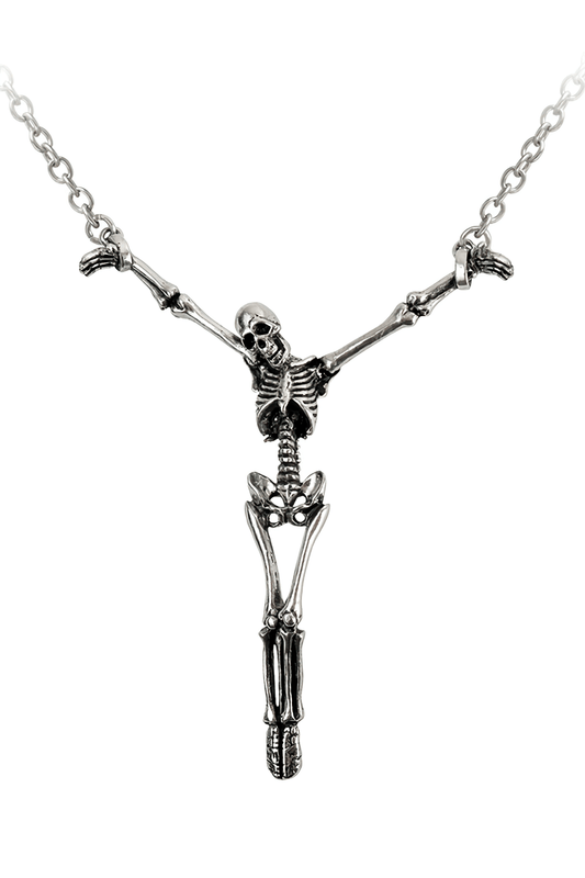 Skeleton Cross Pendant Necklace with Pewter Chain