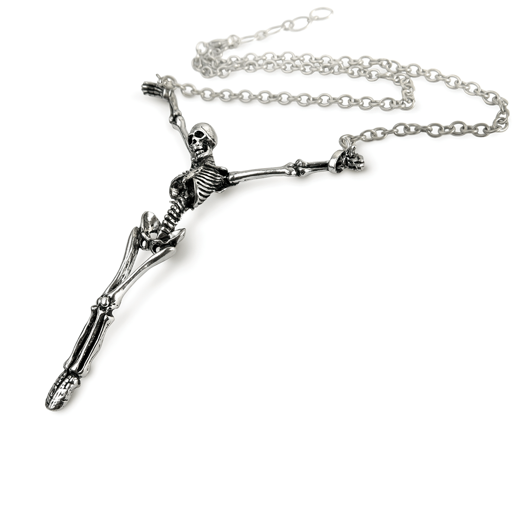 Skeleton Cross Pendant Necklace with Pewter Chain