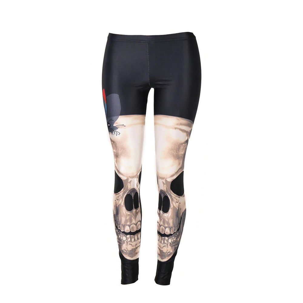 Skeleton Halloween Leggings Womens / Female Workout Pants with Digital Print in Gothic Style #1