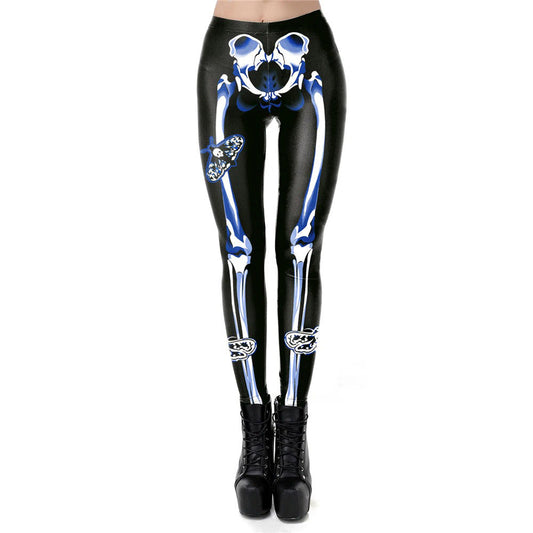 Skeleton Halloween Leggings Womens / Female Workout Pants with Digital Print in Gothic Style #3