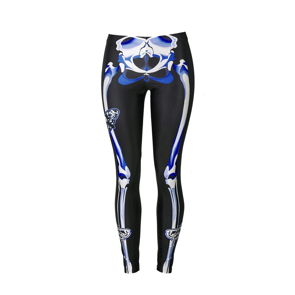 Skeleton Halloween Leggings Womens / Female Workout Pants with Digital Print in Gothic Style #3