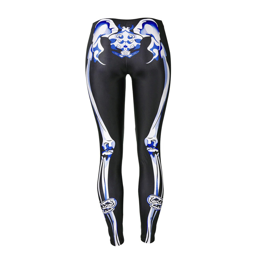 Skeleton Halloween Leggings Womens / Female Workout Pants with Digital Print in Gothic Style #3