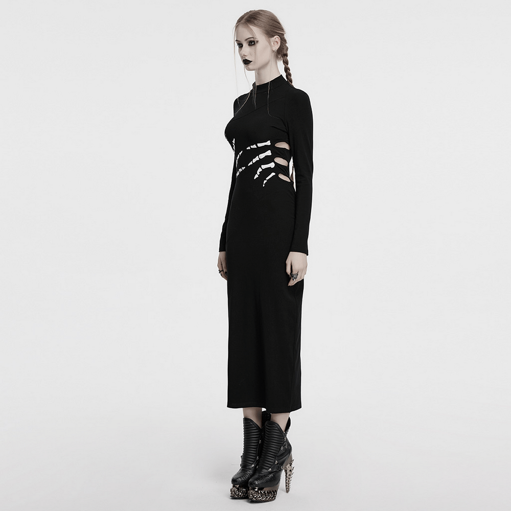 Skeleton Print Black Dress with Ghost Claw Design