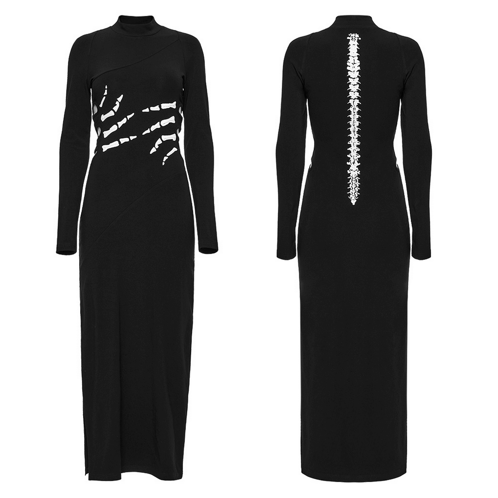 Skeleton Print Black Dress with Ghost Claw Design