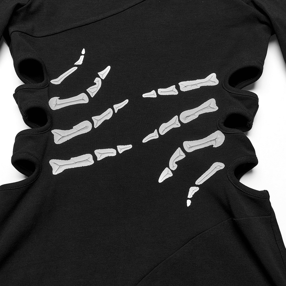 Skeleton Print Black Dress with Ghost Claw Design