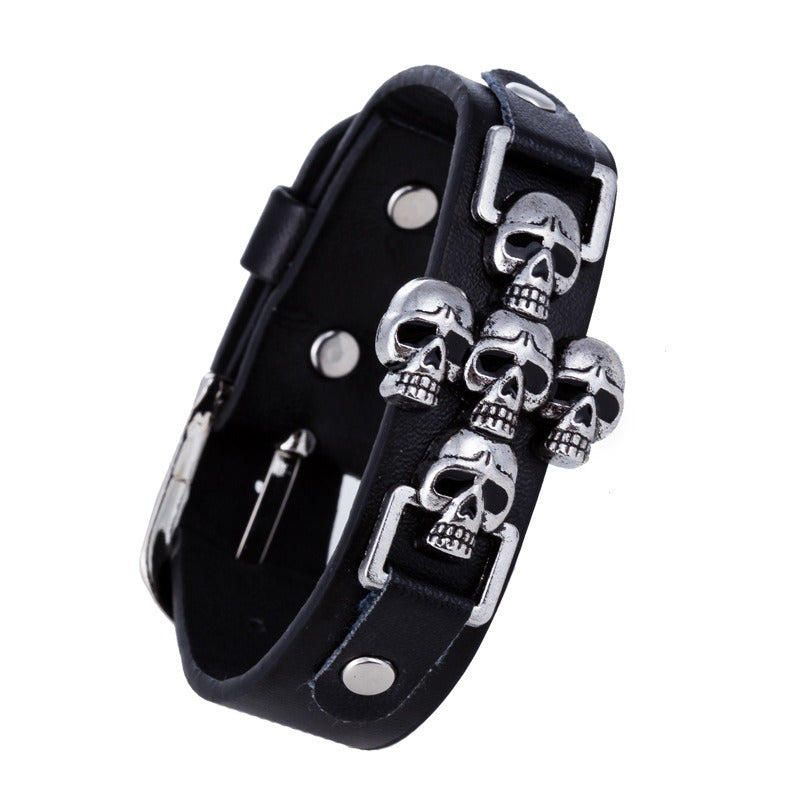 Skeleton Skull Punk Gothic Rock Leather Belt / Buckle Bracelets for Men and Women