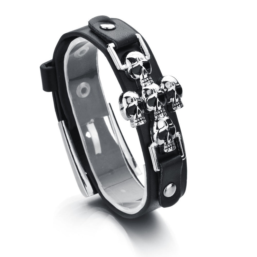Skeleton Skull Punk Gothic Rock Leather Belt / Buckle Bracelets for Men and Women