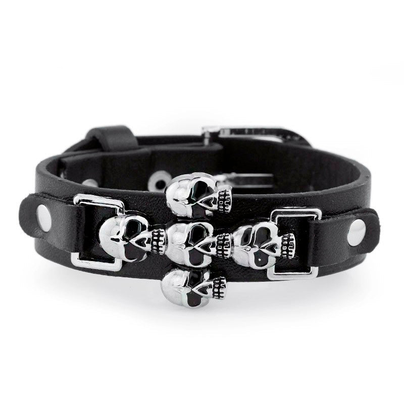 Skeleton Skull Punk Gothic Rock Leather Belt / Buckle Bracelets for Men and Women
