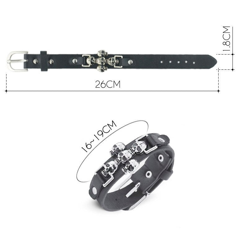 Skeleton Skull Punk Gothic Rock Leather Belt / Buckle Bracelets for Men and Women