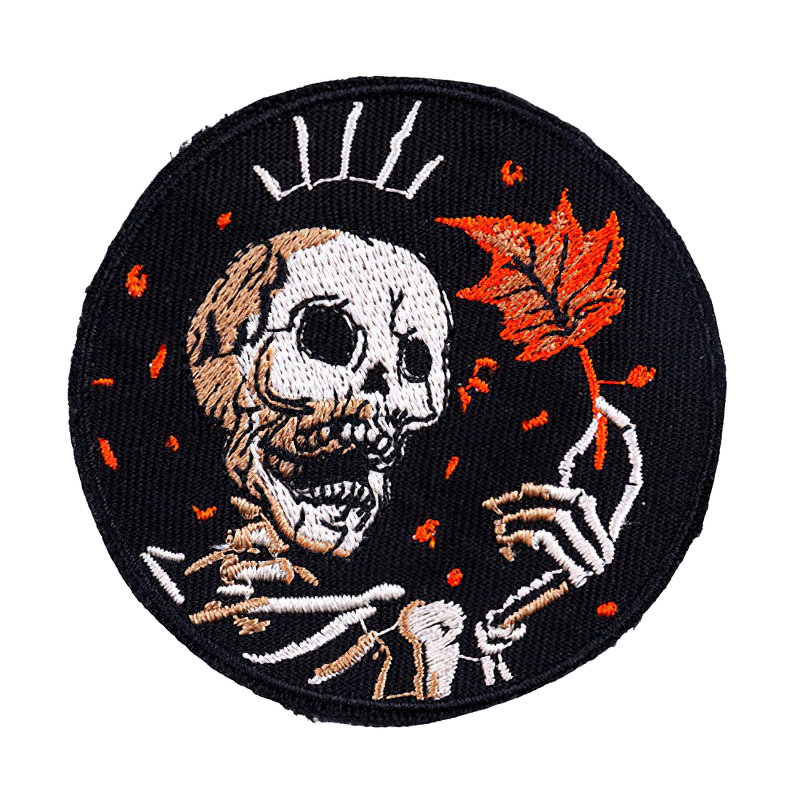 Skeleton With Maple Leaf Iron-On Patch For Clothing / Rock Style Embroidery