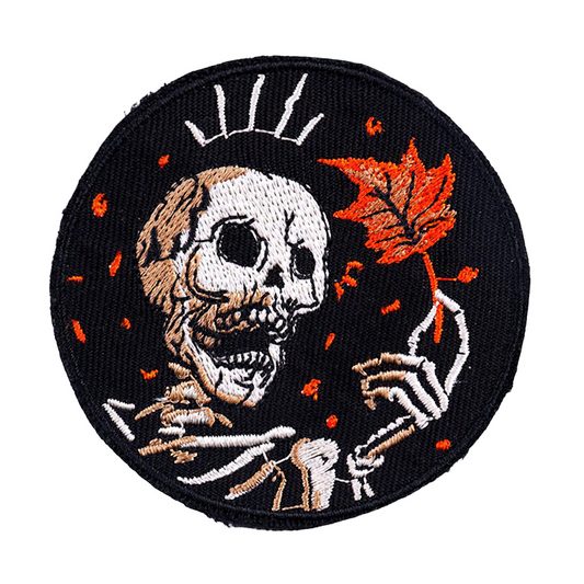 Skeleton With Maple Leaf Iron-On Patch For Clothing / Rock Style Embroidery