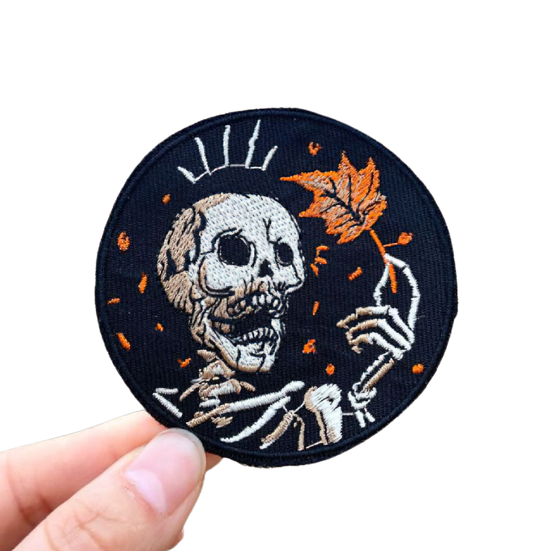 Skeleton With Maple Leaf Iron-On Patch For Clothing / Rock Style Embroidery