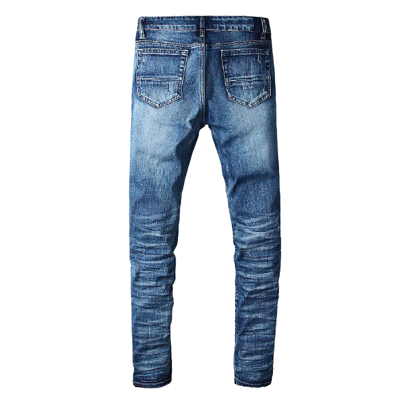 Skinny Patchwork Jeans For Men / Alternative Stretch Denim Men's Pants