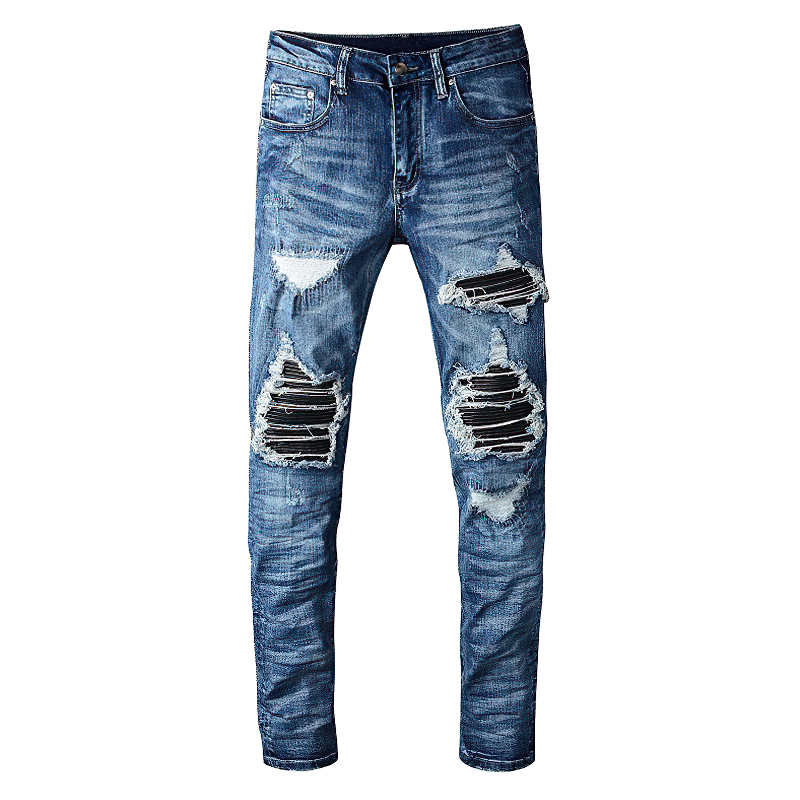 Skinny Patchwork Jeans For Men / Alternative Stretch Denim Men's Pants
