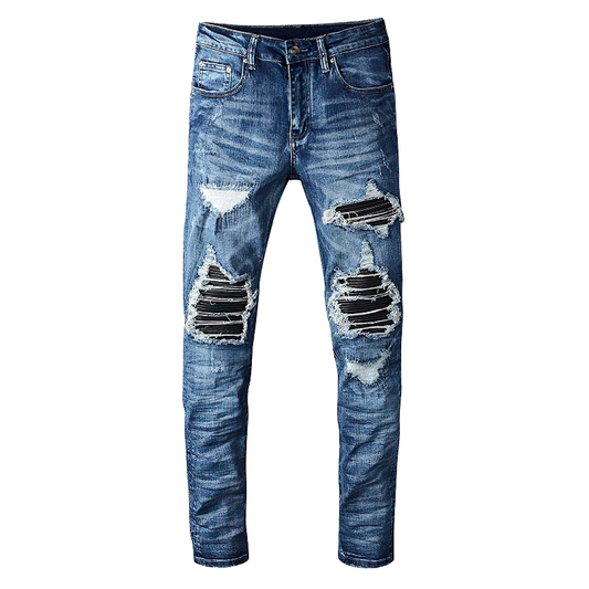 Skinny Patchwork Jeans For Men / Alternative Stretch Denim Men's Pants