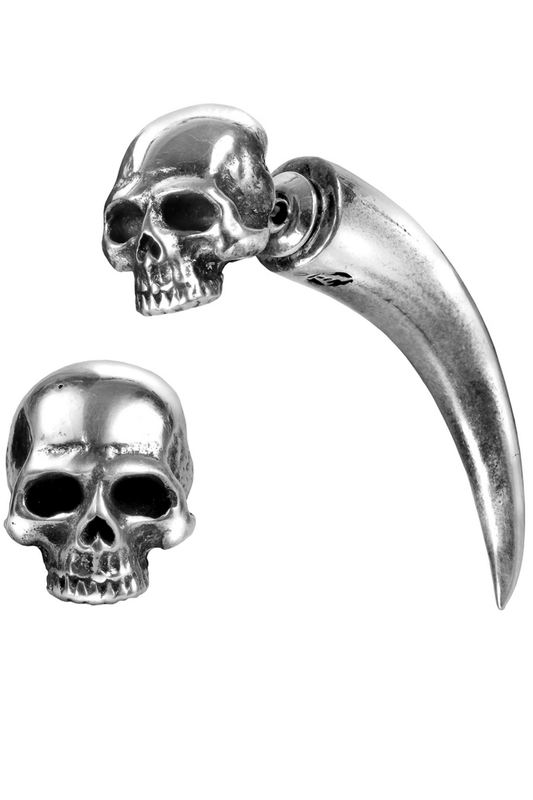 Skull and Horn Faux Stretcher Earring in Gothic Style