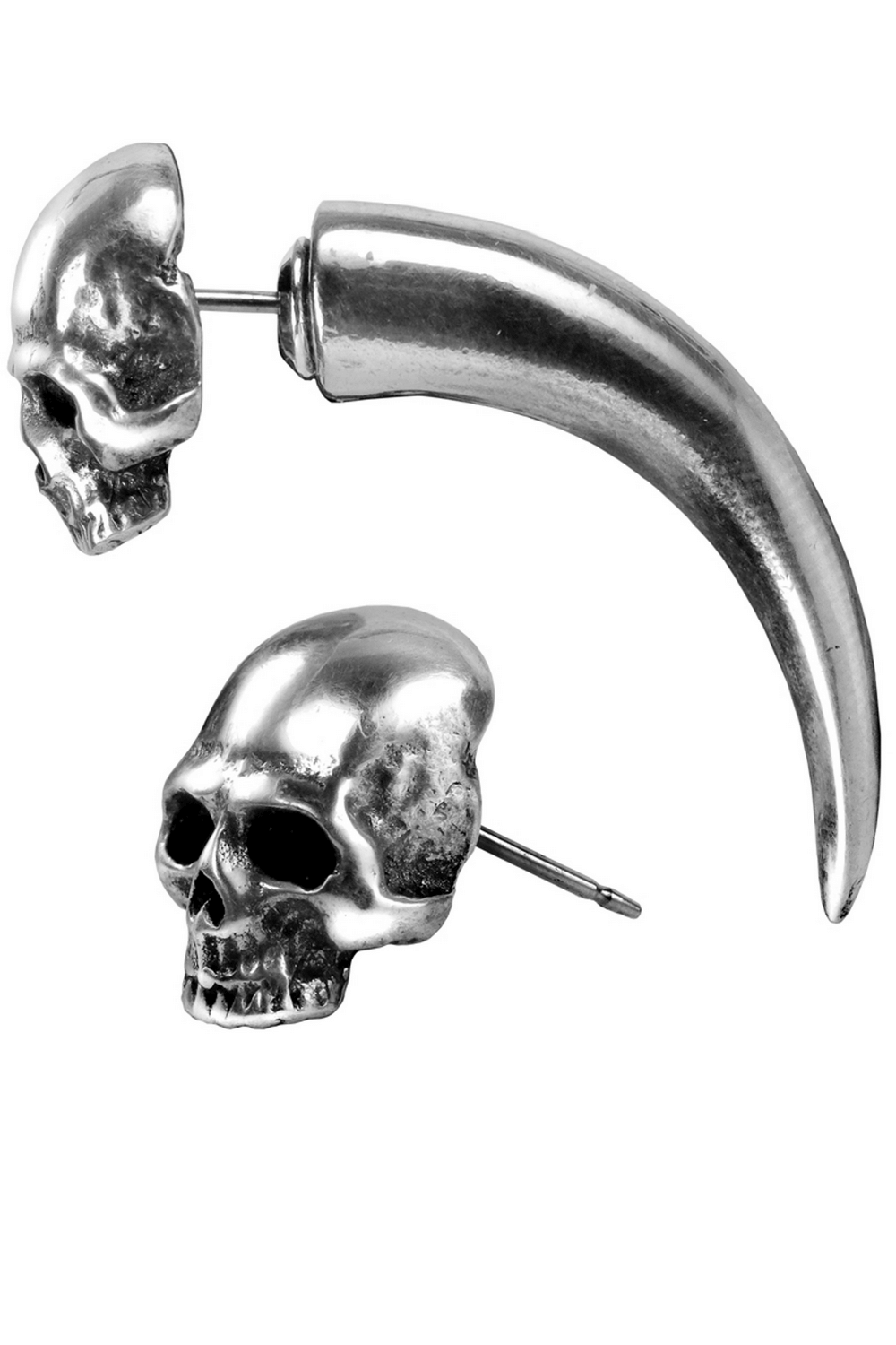 Skull and Horn Faux Stretcher Earring in Gothic Style