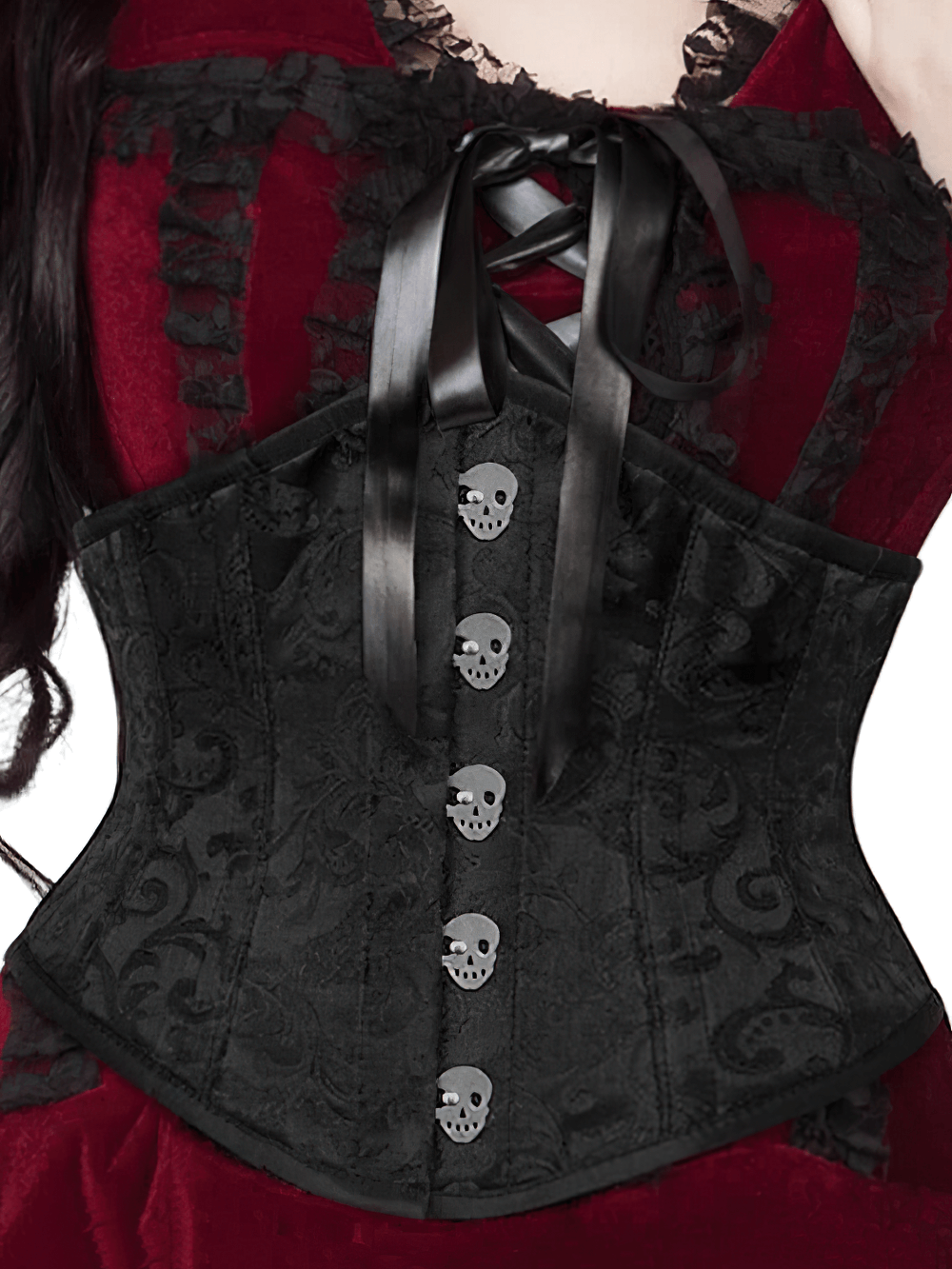 Skull Busk Brocade Underbust Corset for a Bold Look
