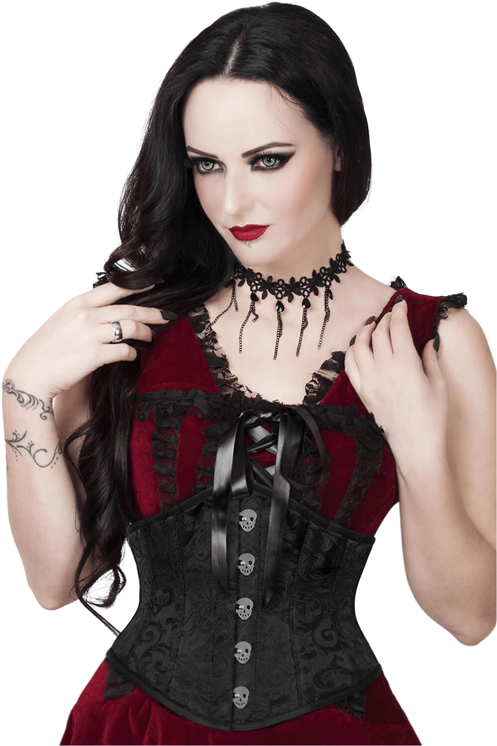 Skull Busk Brocade Underbust Corset for a Bold Look