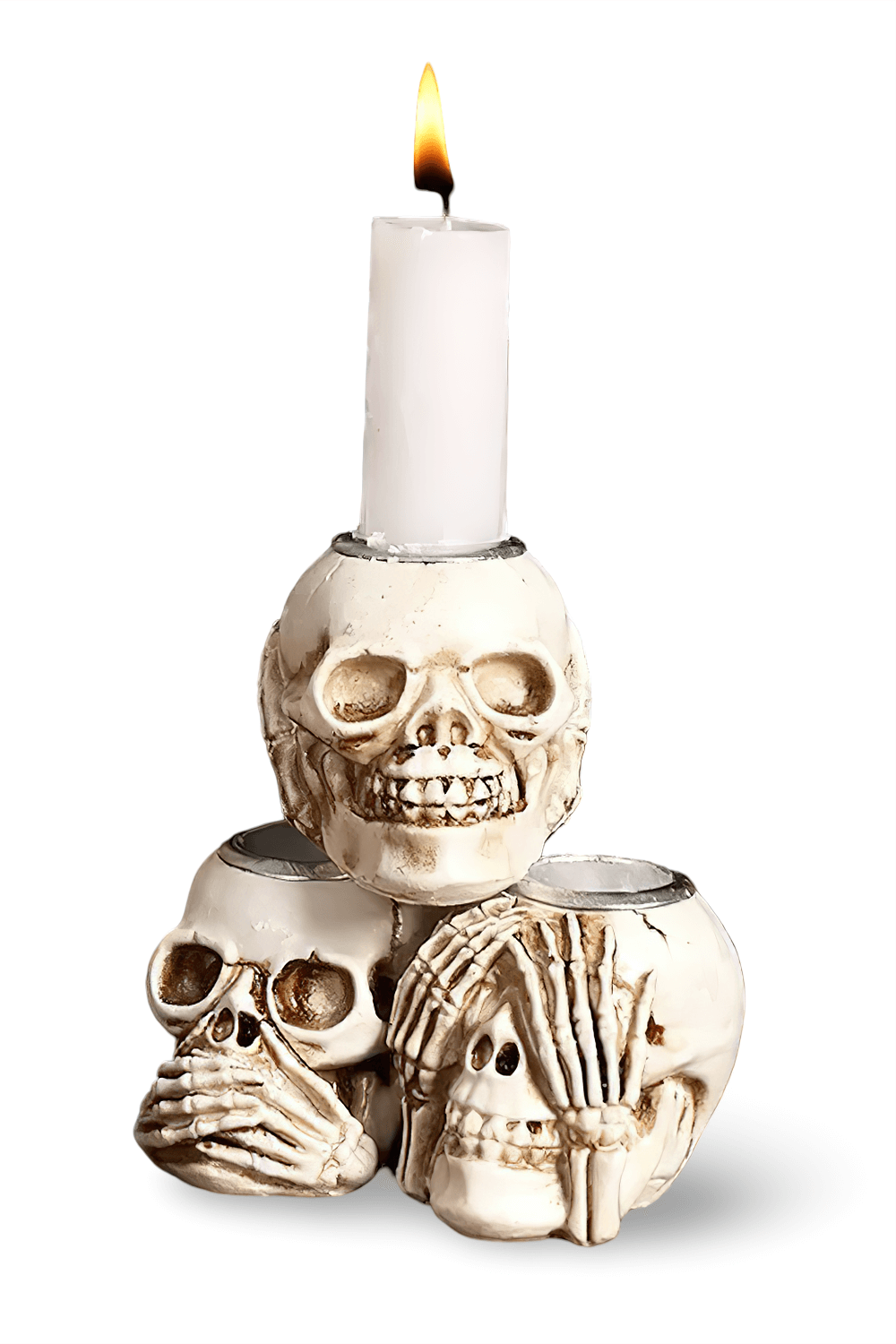 Skull Candle Holders Set with Skeleton Hand Design