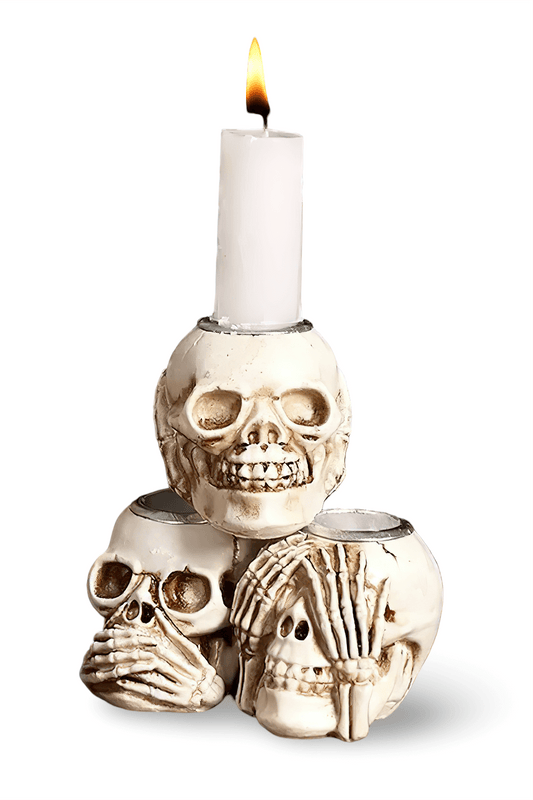 Skull Candle Holders Set with Skeleton Hand Design