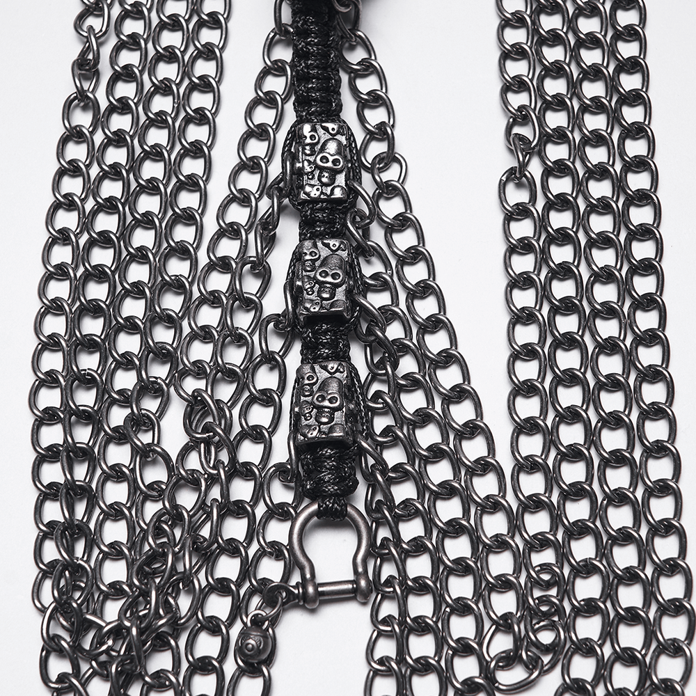 Skull Chain Harness Necklace with Layered Metal Design