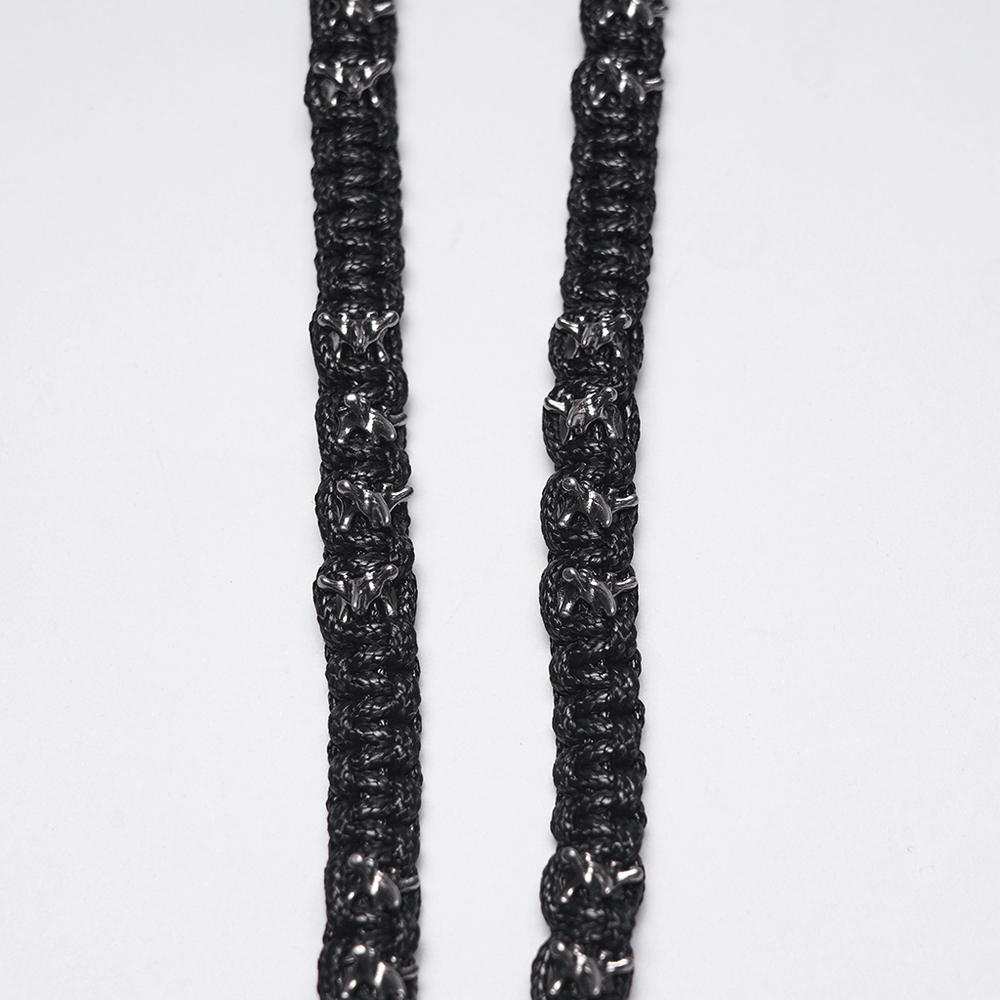Skull Chain Harness Necklace with Layered Metal Design