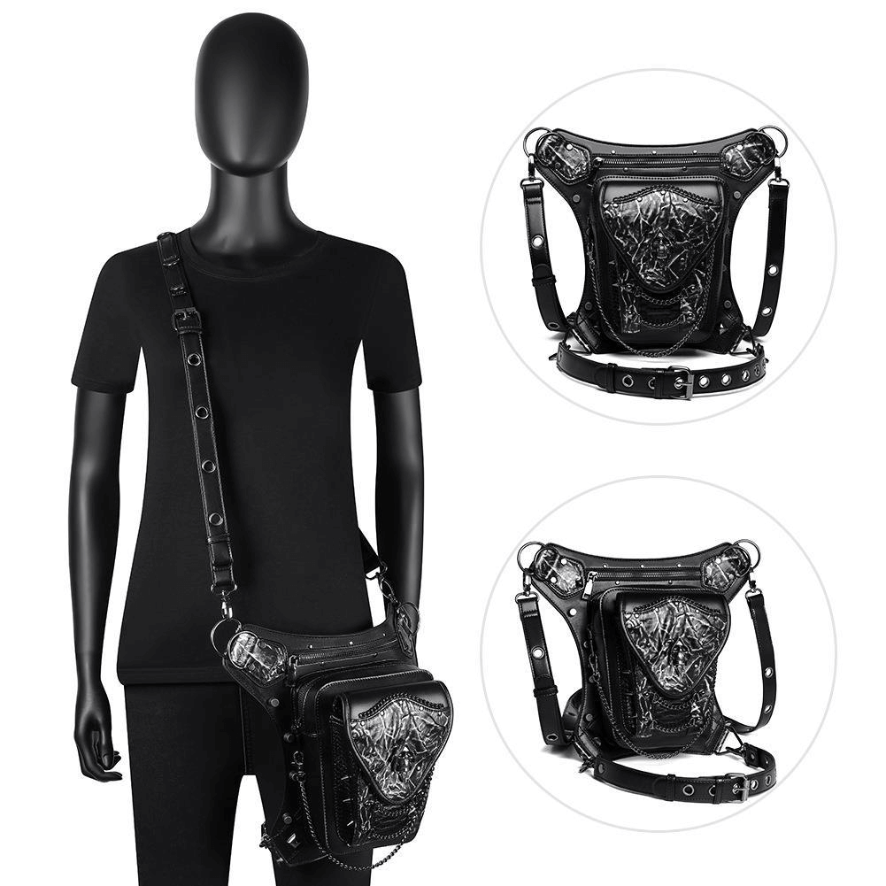Skull Chain Motorcycle Waist Bag / One-shoulder Crossbody Bag