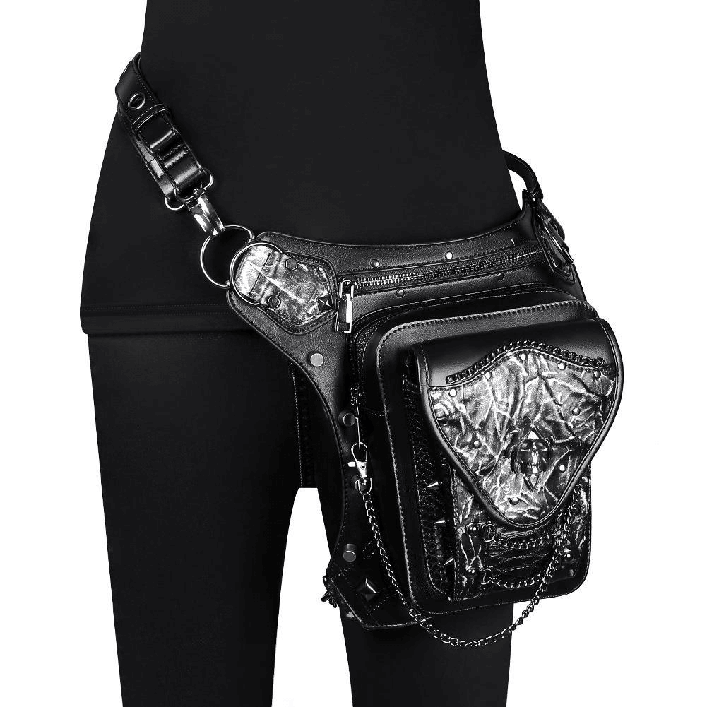 Skull Chain Motorcycle Waist Bag / One-shoulder Crossbody Bag