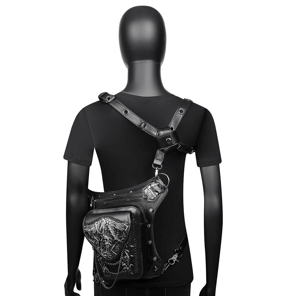 Skull Chain Motorcycle Waist Bag / One-shoulder Crossbody Bag