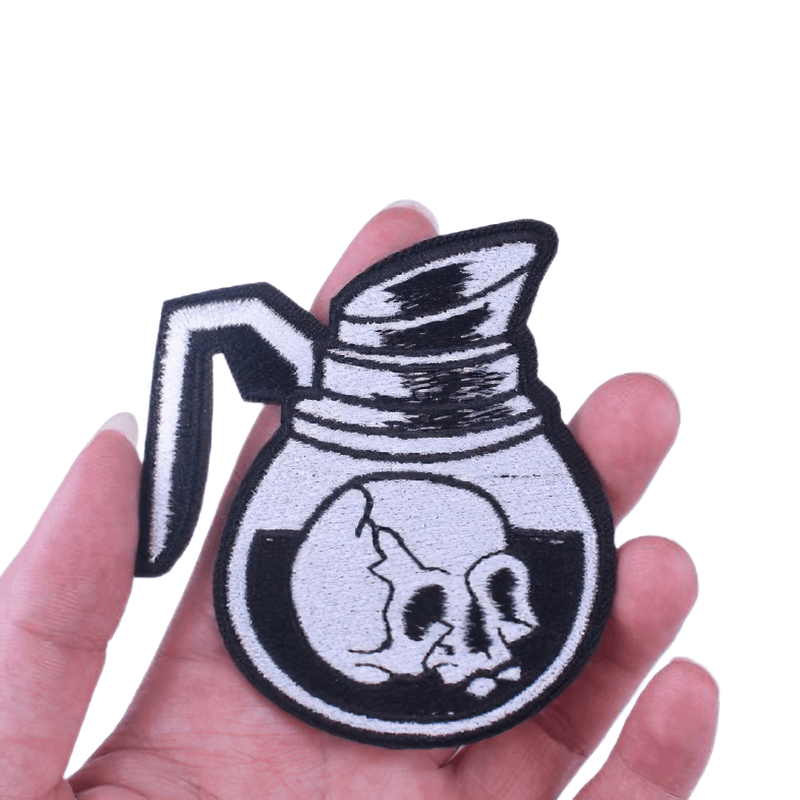 Skull Coffee Pot Pach / Stylish Gothic Decal / Unisex Rock Style Embroidery
