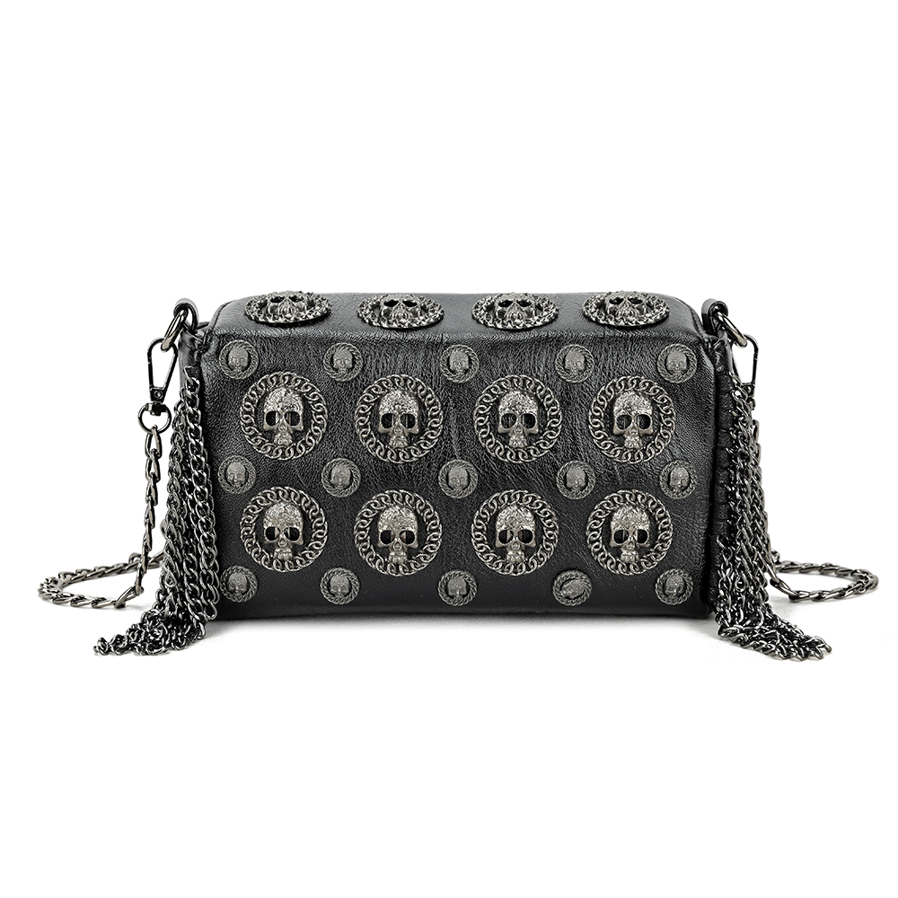 Skull Crossbody Bag With Tassel Chains / Gothic Shoulder Handbag With Strap