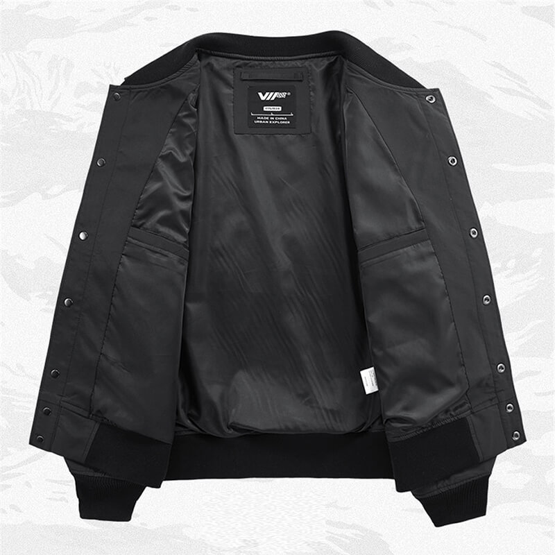 Skull Embroidery Bomber Jacket for Men / Military Male Black Jacket with Zipper