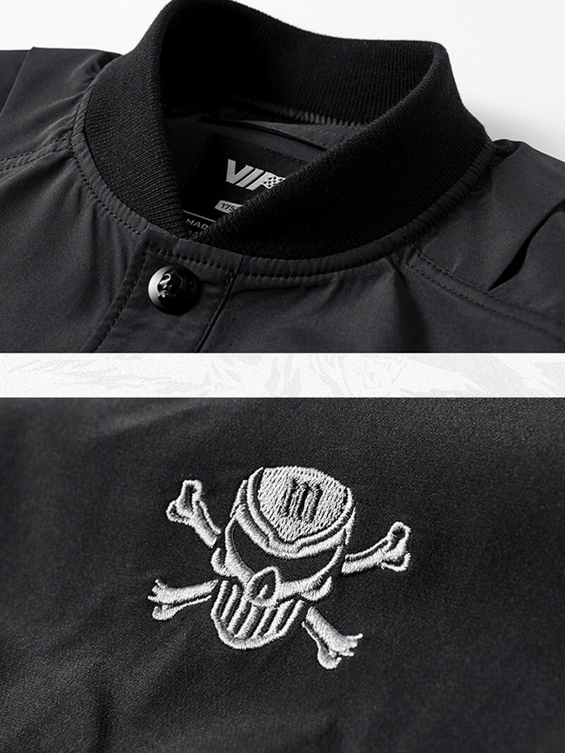 Skull Embroidery Bomber Jacket for Men / Military Male Black Jacket with Zipper