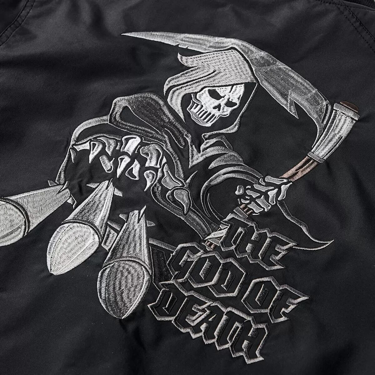 Skull Embroidery Bomber Jacket for Men / Military Male Black Jacket with Zipper