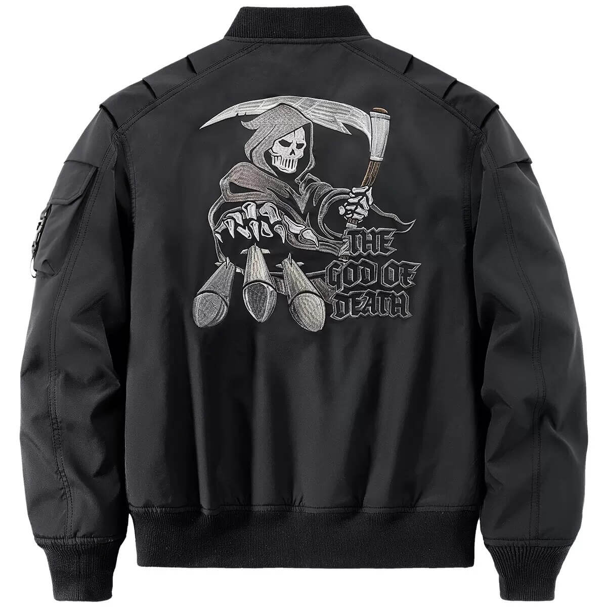 Skull Embroidery Bomber Jacket for Men / Military Male Black Jacket with Zipper