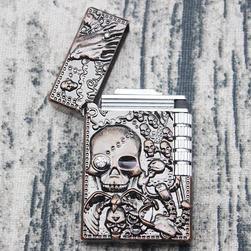 Skull Gas Lighter / Grinding Jet Gas Flint Lighter / Bright Sound Cigarette Lighter Gadget
