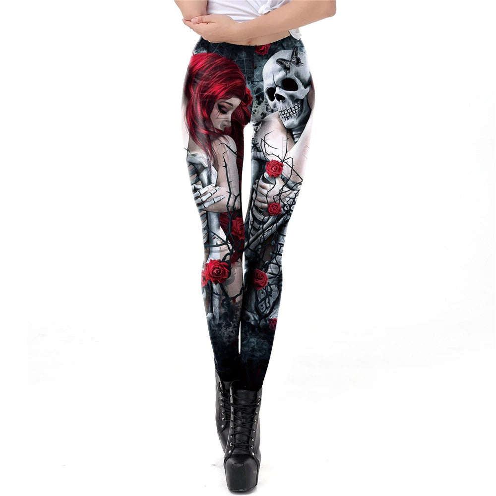 Skull Head Print Leggings for Halloween / Women Carnival Ghost Pattern Pants in Gothic Style #6