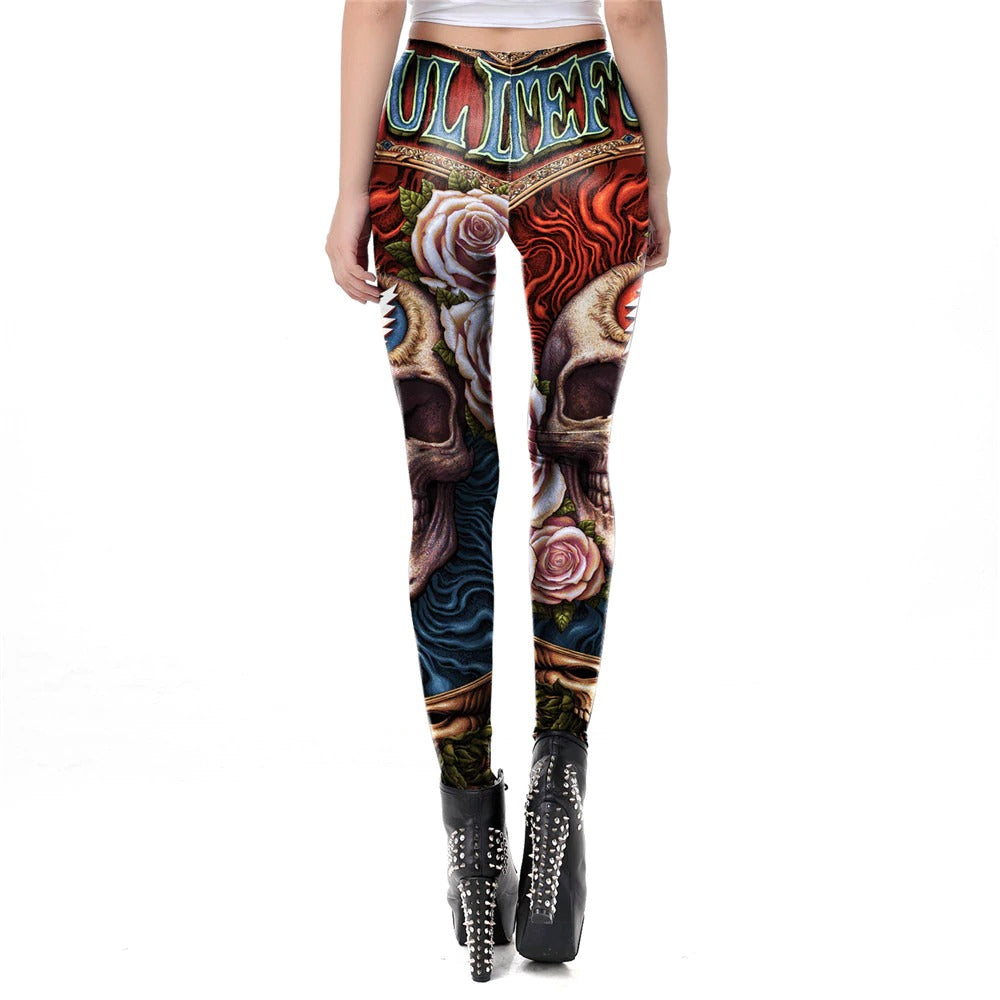 Skull Head Print Leggings for Halloween / Women Carnival Ghost Pattern Pants in Gothic Style #8