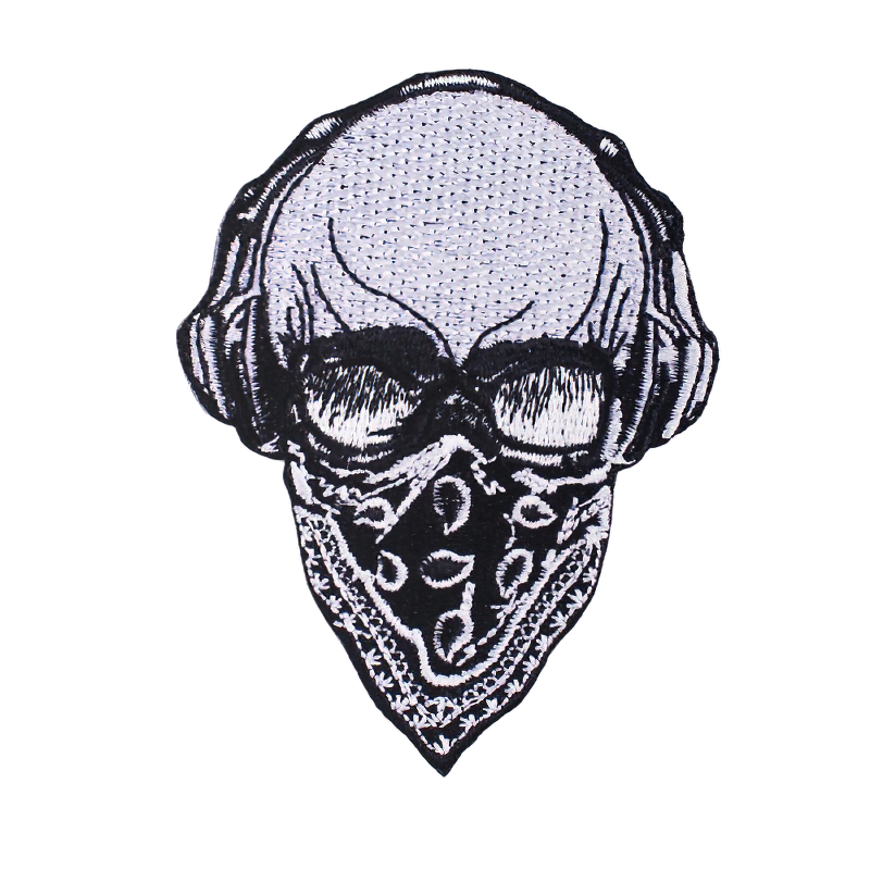 Skull In Bandage And Headphones Patch On Clothing / Unisex Accessory For Jackets and Bags
