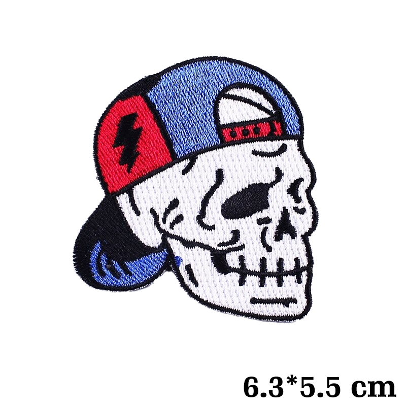 Skull in Blue Baseball Cap Patch for Clothes / Unisex Rave Outfits Accessory For Jackets and Bags