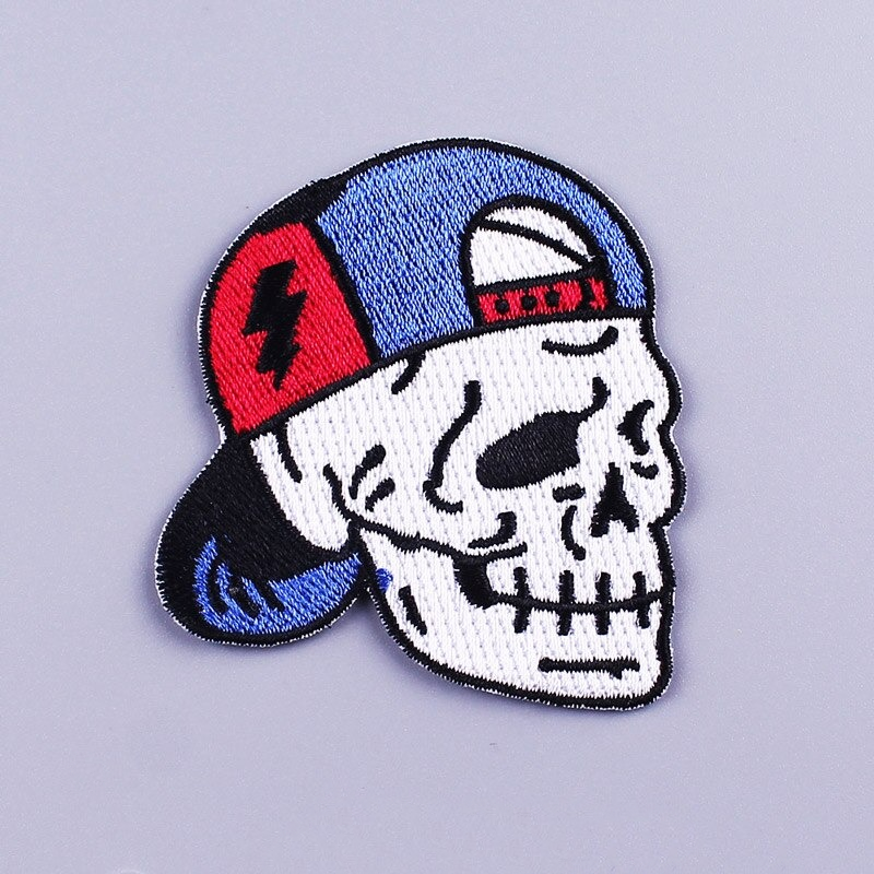 Skull in Blue Baseball Cap Patch for Clothes / Unisex Rave Outfits Accessory For Jackets and Bags