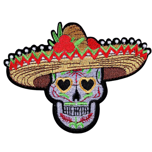 Skull In Mexican Hat Patches For Clothes / Gothic Embroidered Badges / Unisex Accessories