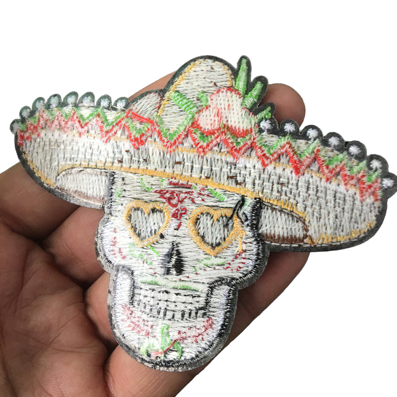 Skull In Mexican Hat Patches For Clothes / Gothic Embroidered Badges / Unisex Accessories
