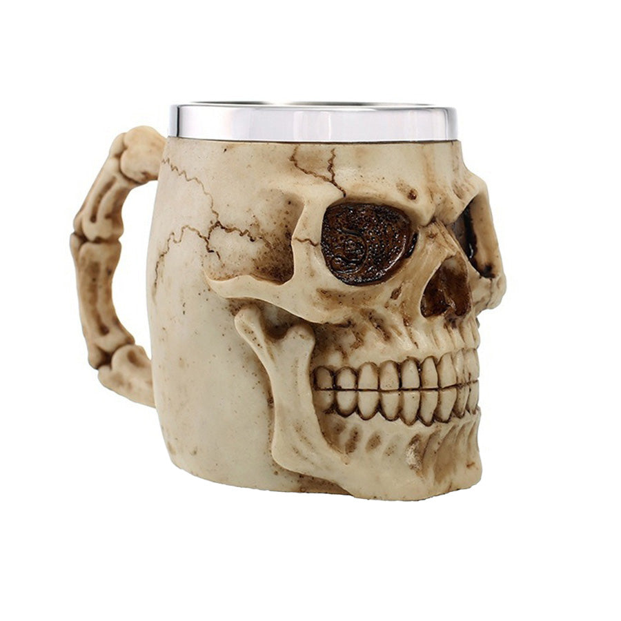 Skull King Resin and Stainless Steel Beer 450ml Mug / Retro Viking Pub Bar Mug with Scary Skull